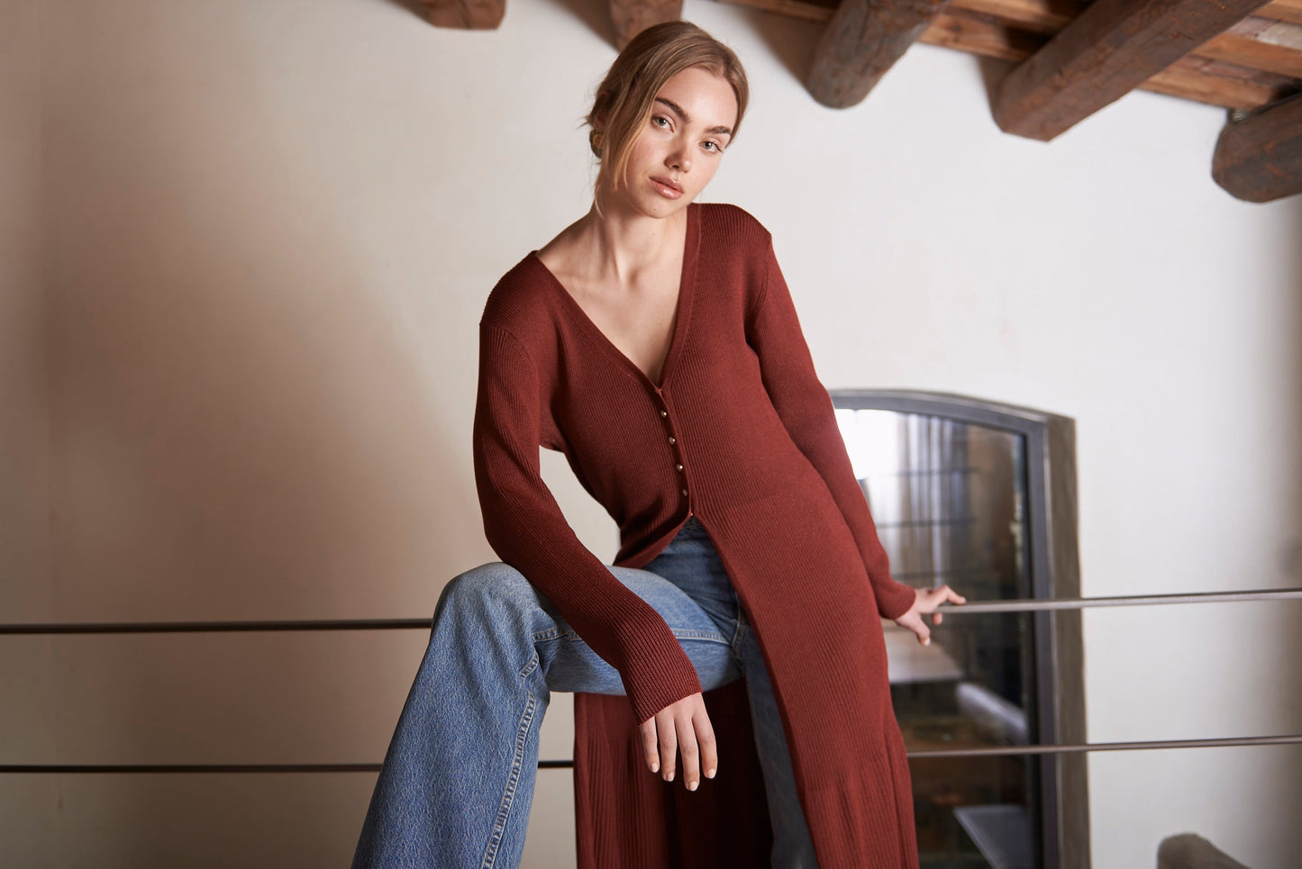 FLEUR KNITTED CARDIGAN WINE